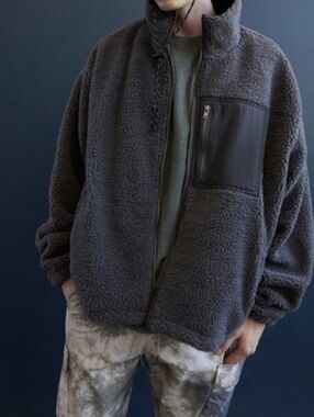 NWT PACSUN DARK GRAY UNISEX  Fleece Zip-Up Jacket...Size:S -SML